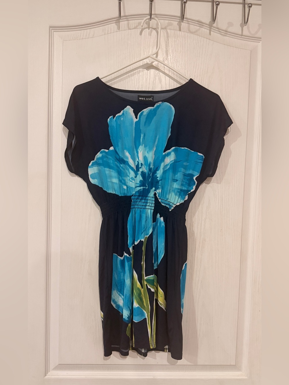 Vintage Wet Seal Navy Tunic Dress with Large Blue Floral